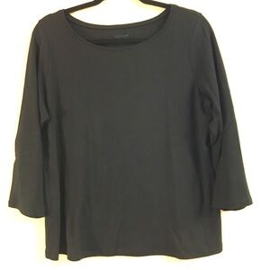 Eileen Fisher Organic Cotton 3/4 Sleeve T-Shirt Large Black